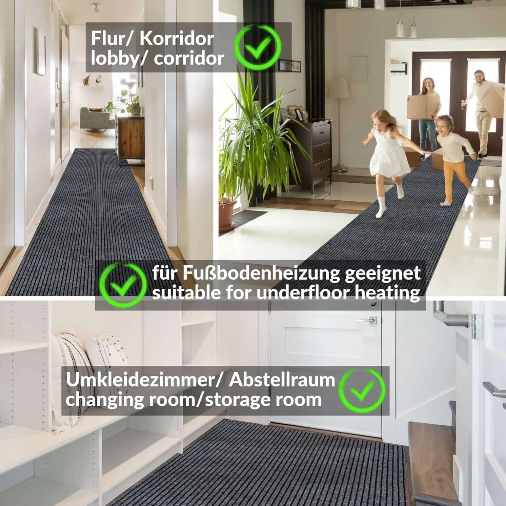 Schmutzfangmatte Teppich Meterware Fußmatte Sauberlaufmatte Flur Läufer Grau Breite 160 cm