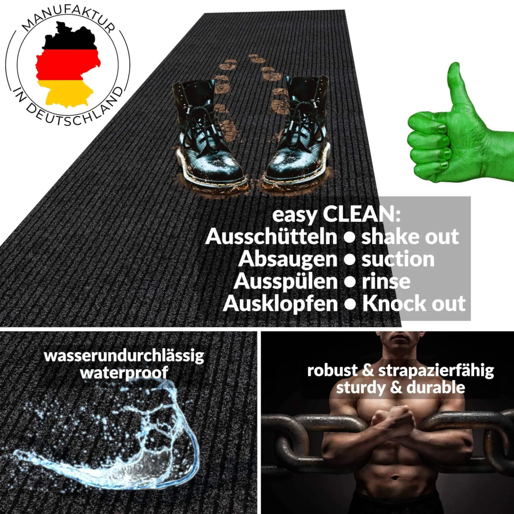 Schmutzfangmatte Teppich Meterware Fußmatte Sauberlaufmatte Flur Läufer Schwarz Breite 80 cm