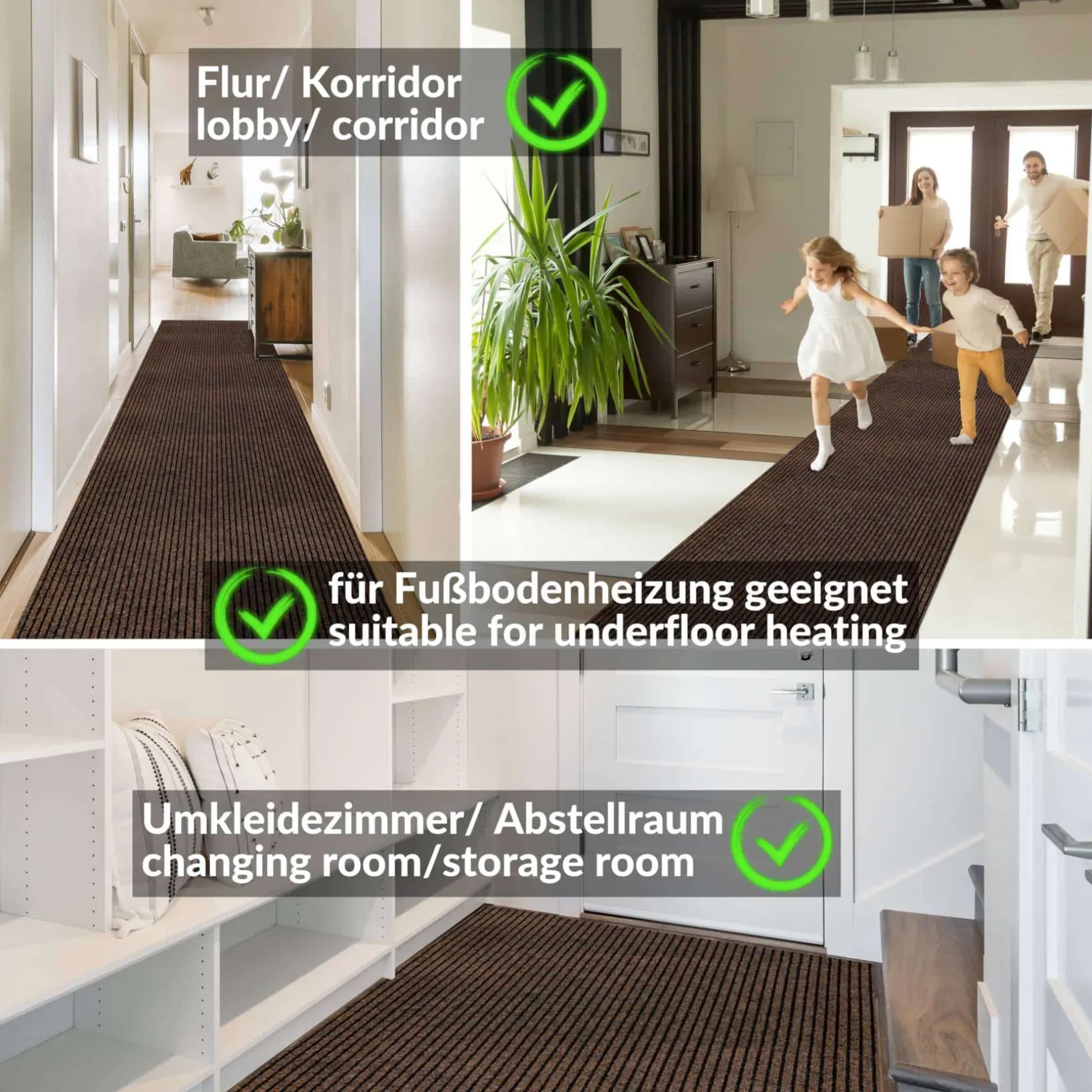 Schmutzfangmatte Teppich Meterware Fußmatte Sauberlaufmatte Flur Läufer Braun Breite 80 cm