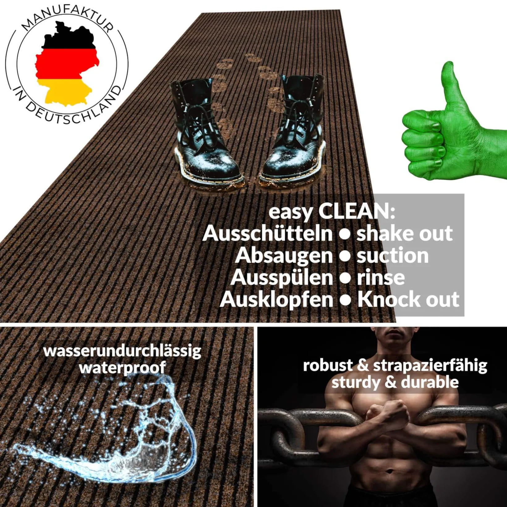 Schmutzfangmatte Teppich Meterware Fußmatte Sauberlaufmatte Flur Läufer Braun Breite 80 cm