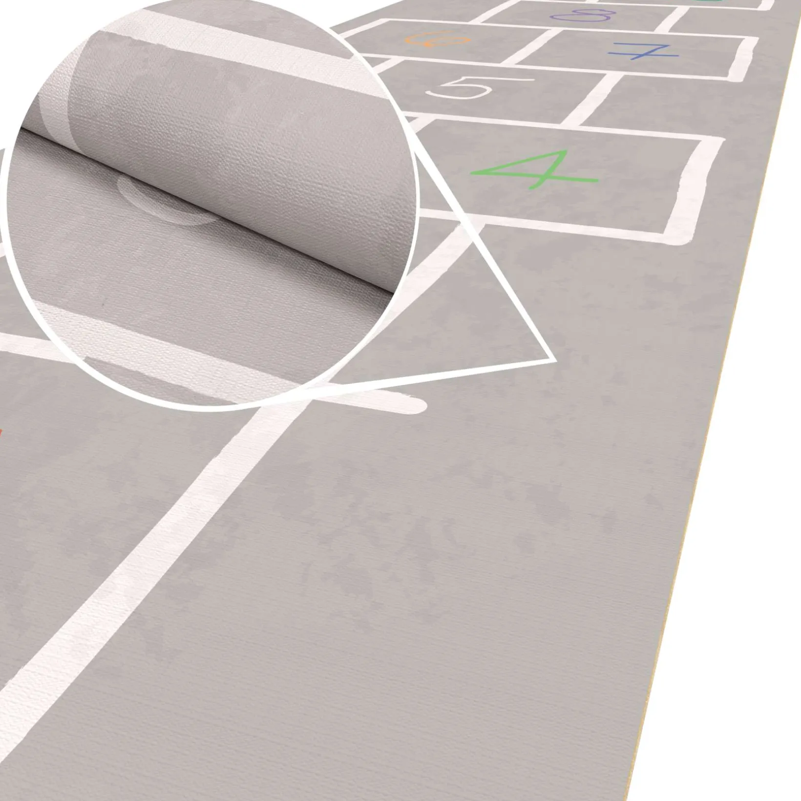 Spielmatte Hüpfspiel Teppich Läufer abwaschbar rutschfest Grau Bunt 67x240cm