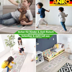 Spielmatte Hüpfspiel Teppich Läufer abwaschbar rutschfest Grau Bunt 67x240cm