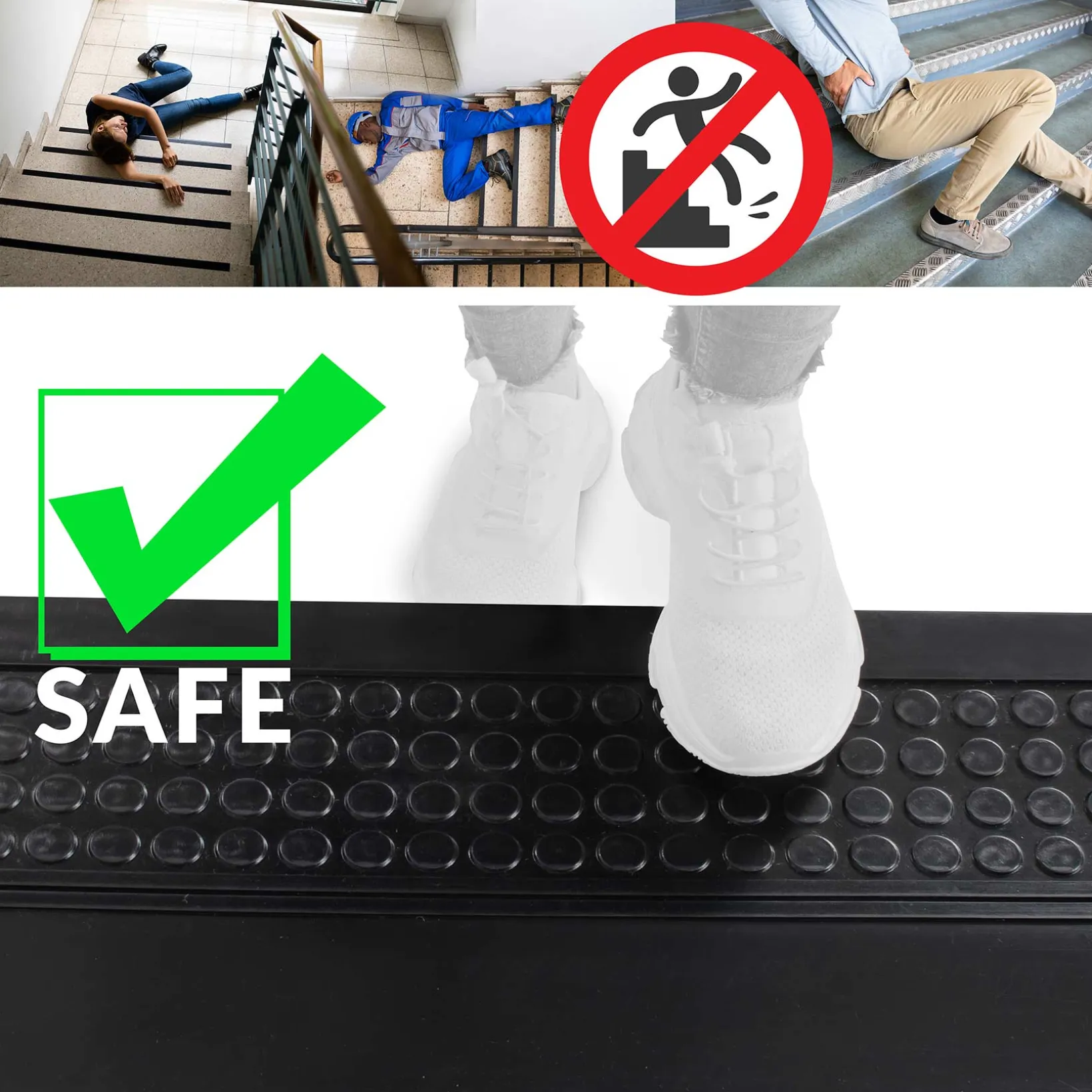 Stufenmatte Gummi mit Kantenschutz Noppen Schwarz Treppenstufen Gummimatte Trittschutz