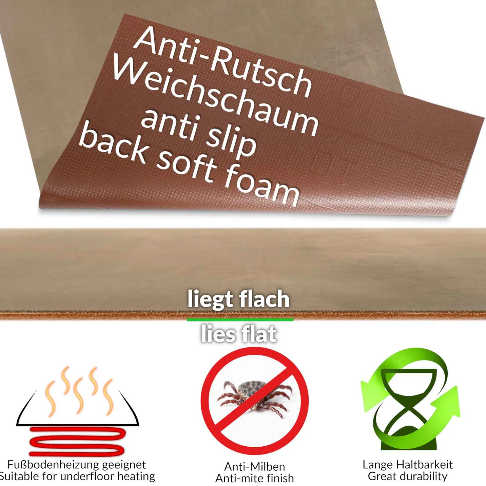 Teppichläufer Flur Läufer Küchenläufer Velours Flur Teppich Samt Braun 50cm Breit