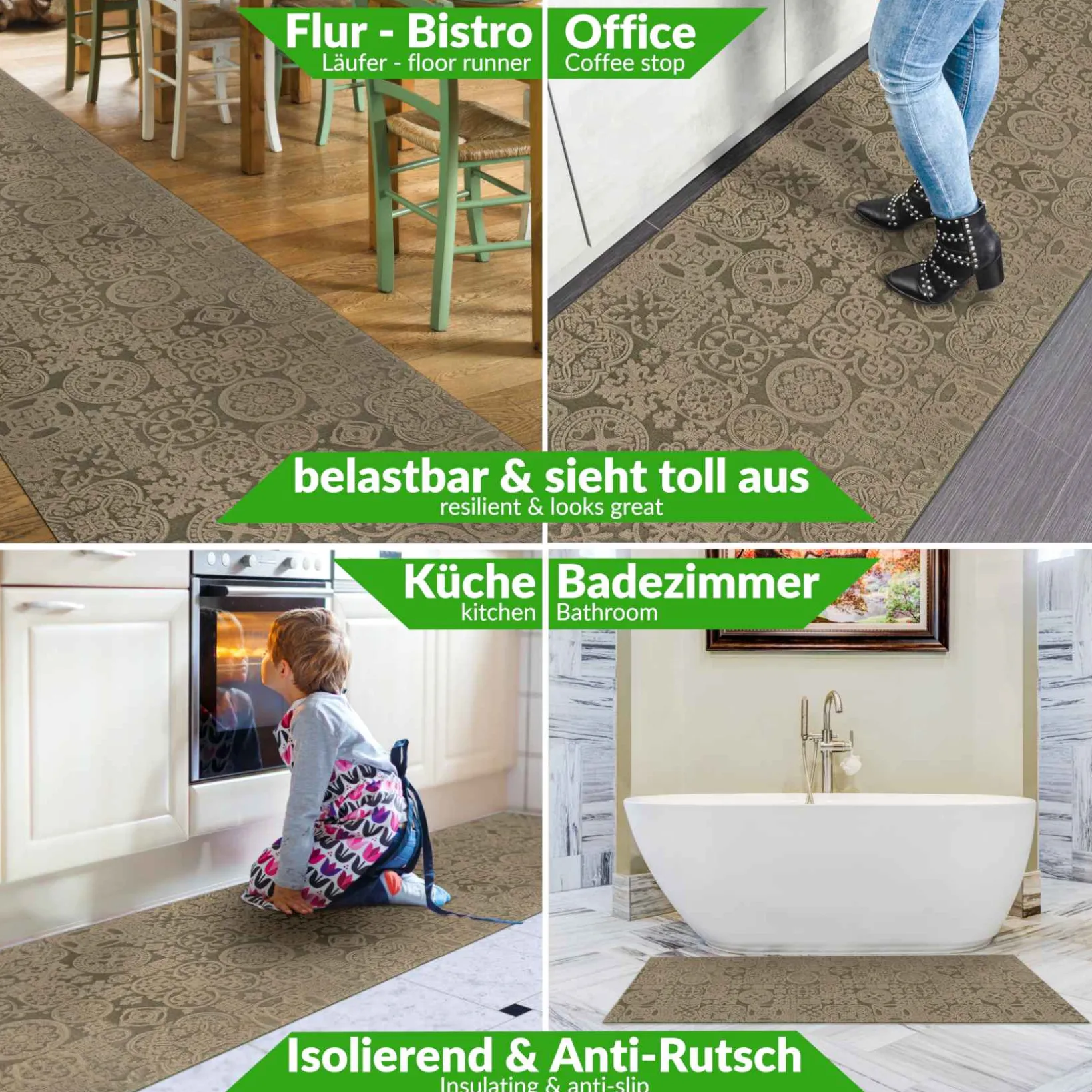 Teppichläufer Flurläufer Küchenläufer Velours waschbar rutschfest Jacquard Teppich Sisi Raku Braun 65cm Breit