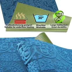 Teppichläufer Flurläufer Küchenläufer Velours Jacquard Teppich Sisi Raku Blau 65cm Breit