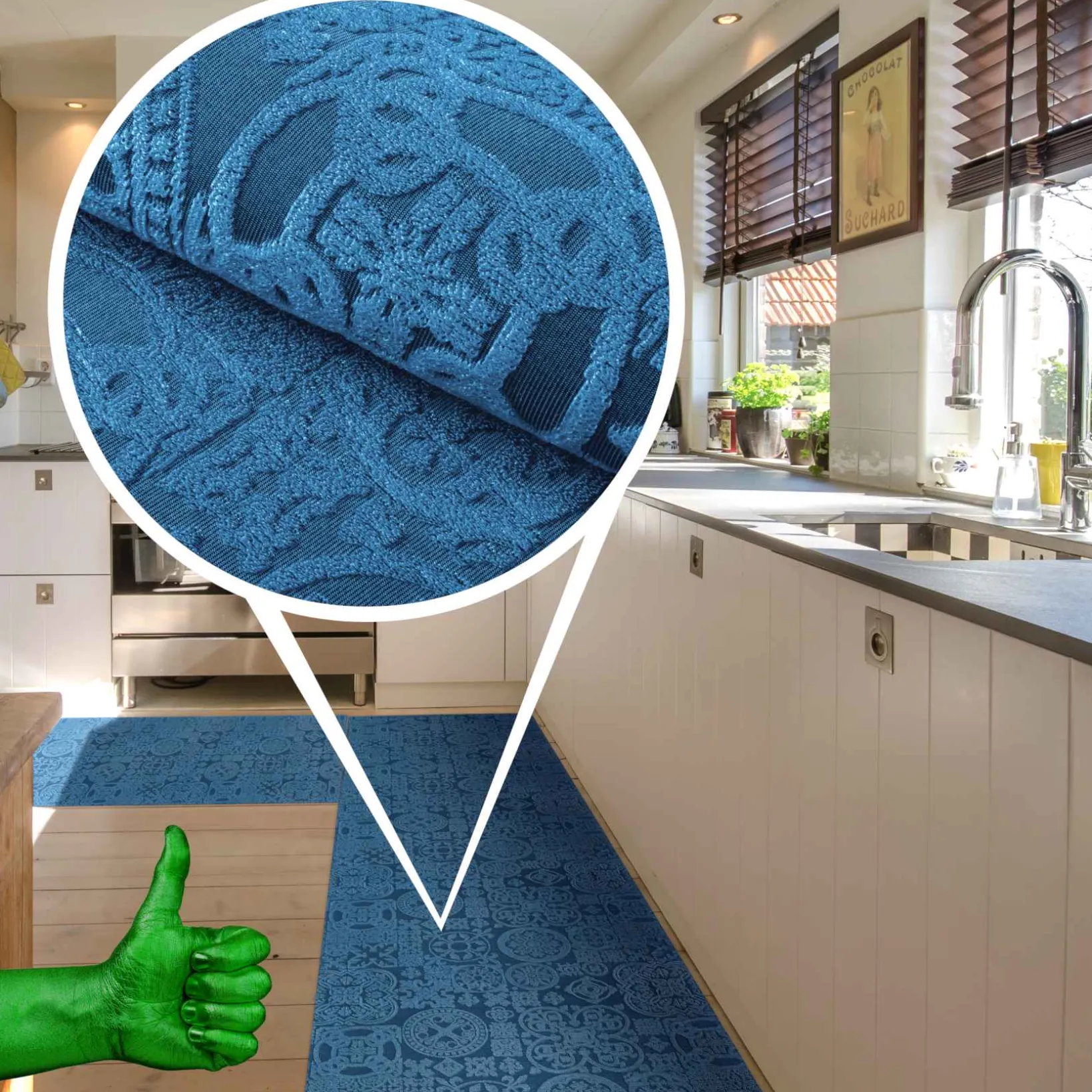 Teppichläufer Flurläufer Küchenläufer Velours Jacquard Teppich Sisi Raku Blau 65cm Breit
