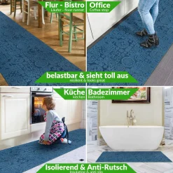 Teppichläufer Flurläufer Küchenläufer Velours Jacquard Teppich Sisi Raku Blau 65cm Breit