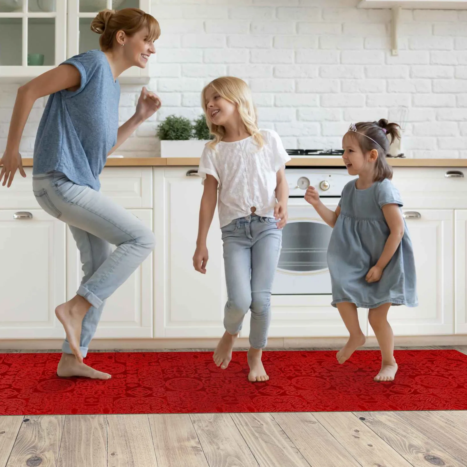 Teppichläufer Flurläufer Küchenläufer Velours waschbar rutschfest Jacquard Teppich Sisi Raku Rot 65cm Breit