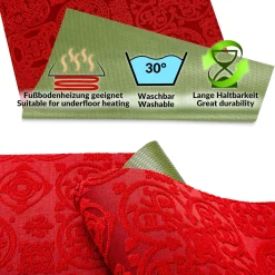 Teppichläufer Flurläufer Küchenläufer Velours waschbar rutschfest Jacquard Teppich Sisi Raku Rot 65cm Breit