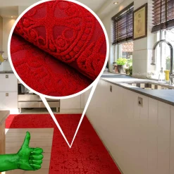 Teppichläufer Flurläufer Küchenläufer Velours waschbar rutschfest Jacquard Teppich Sisi Raku Rot 65cm Breit