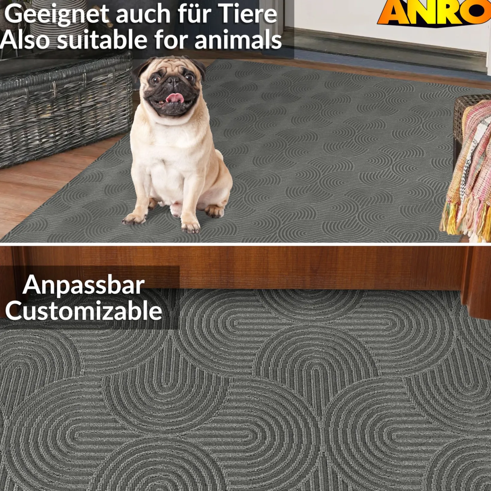 Teppichläufer Küchenläufer Flur Läufer Velours rutschfest waschbar Anthrazit Velora 3 Breiten