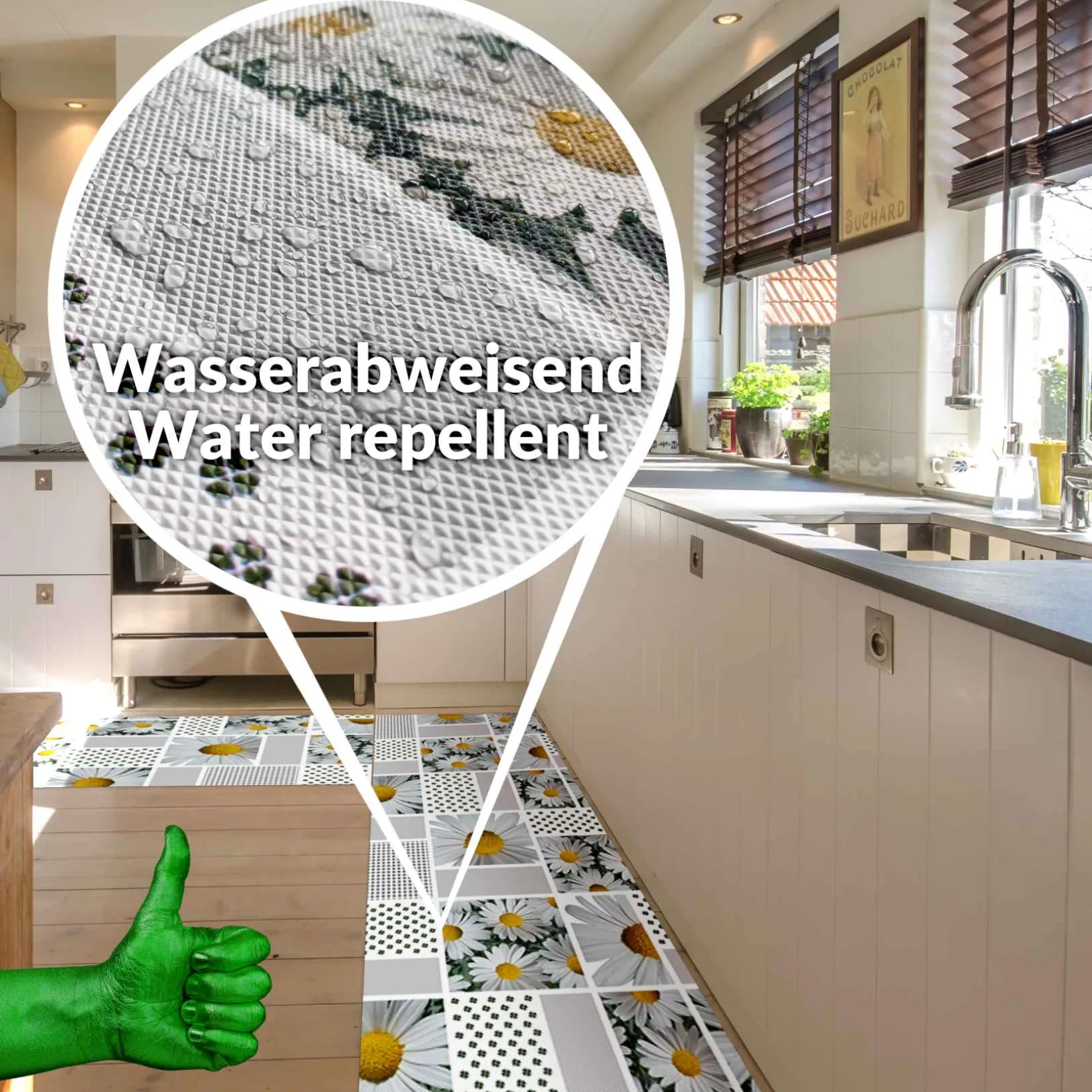 Teppichläufer Küchenläufer Karo Kamille Weiß rutschfest Küchenteppich abwaschbar | 50cm Breit