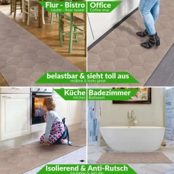Teppichläufer Velours Küchenläufer Veloursteppich Blätter Ornament Braun 65cm Breit