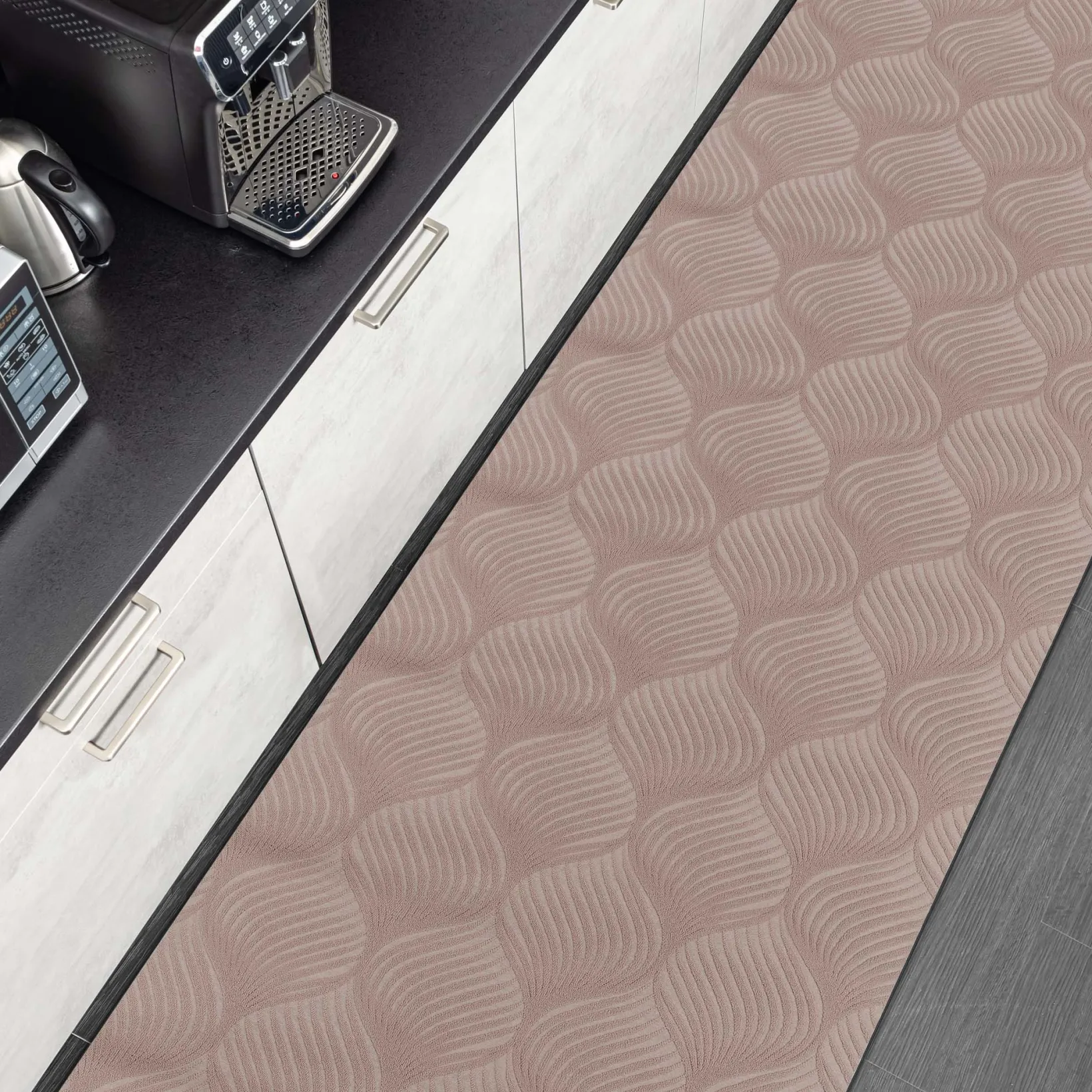 Teppichläufer Velours Küchenläufer Veloursteppich Blätter Ornament Braun 65cm Breit