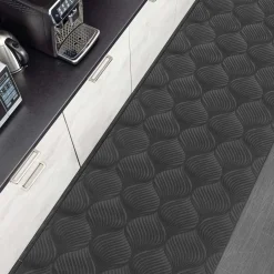 Teppichläufer Velours Küchenläufer Veloursteppich rutschfest waschbar Blätter Ornament Anthrazit 65cm Breit
