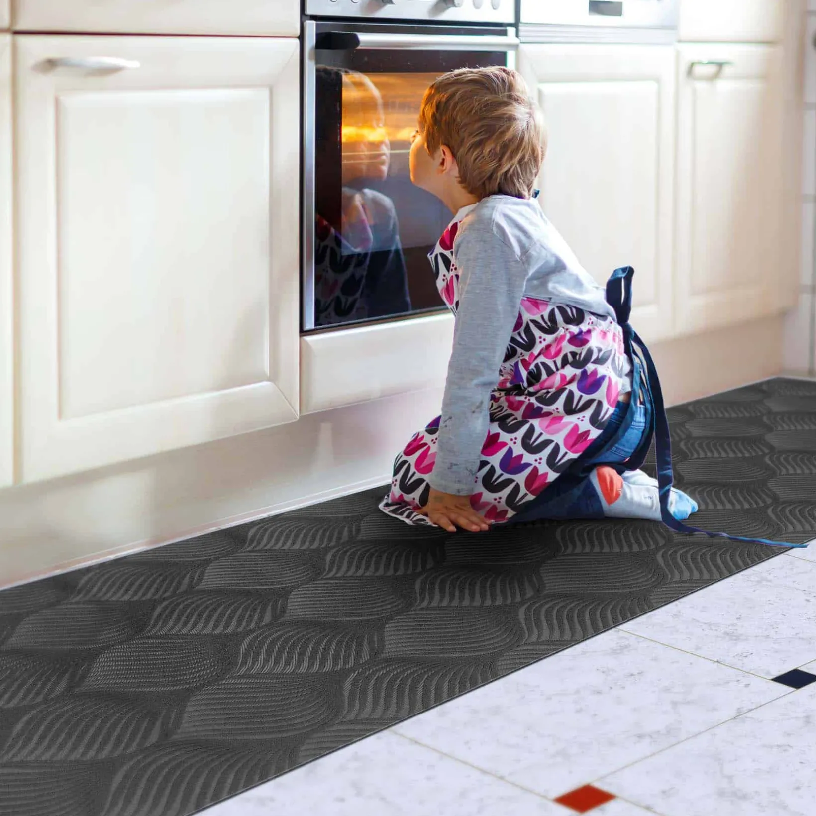 Teppichläufer Velours Küchenläufer Veloursteppich rutschfest waschbar Blätter Ornament Anthrazit 65cm Breit