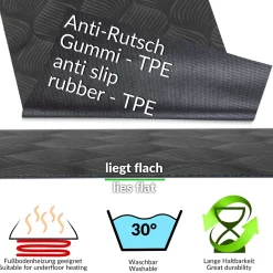 Teppichläufer Velours Küchenläufer Veloursteppich rutschfest waschbar Blätter Ornament Anthrazit 65cm Breit