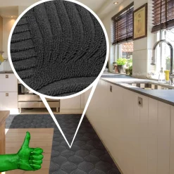 Teppichläufer Velours Küchenläufer Veloursteppich rutschfest waschbar Blätter Ornament Anthrazit 65cm Breit