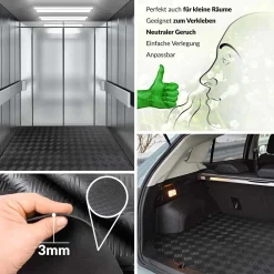 TPE Gummimatten geruchsarm Schwarz Riffelblechmatte geruchsarm 3mm -100 cm Breit Rollenware