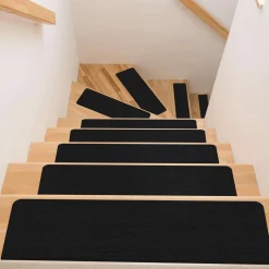 Treppenteppich Stufenmatte Treppenstufen Teppich selbsthaftend Stufenmatte Rechteckig NEMESIS Schwarz
