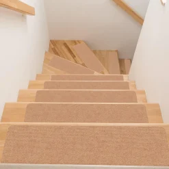 Treppenteppich Stufenmatte Treppenstufen Teppich selbsthaftend Stufenmatte Rechteckig NEMESIS Hellbraun