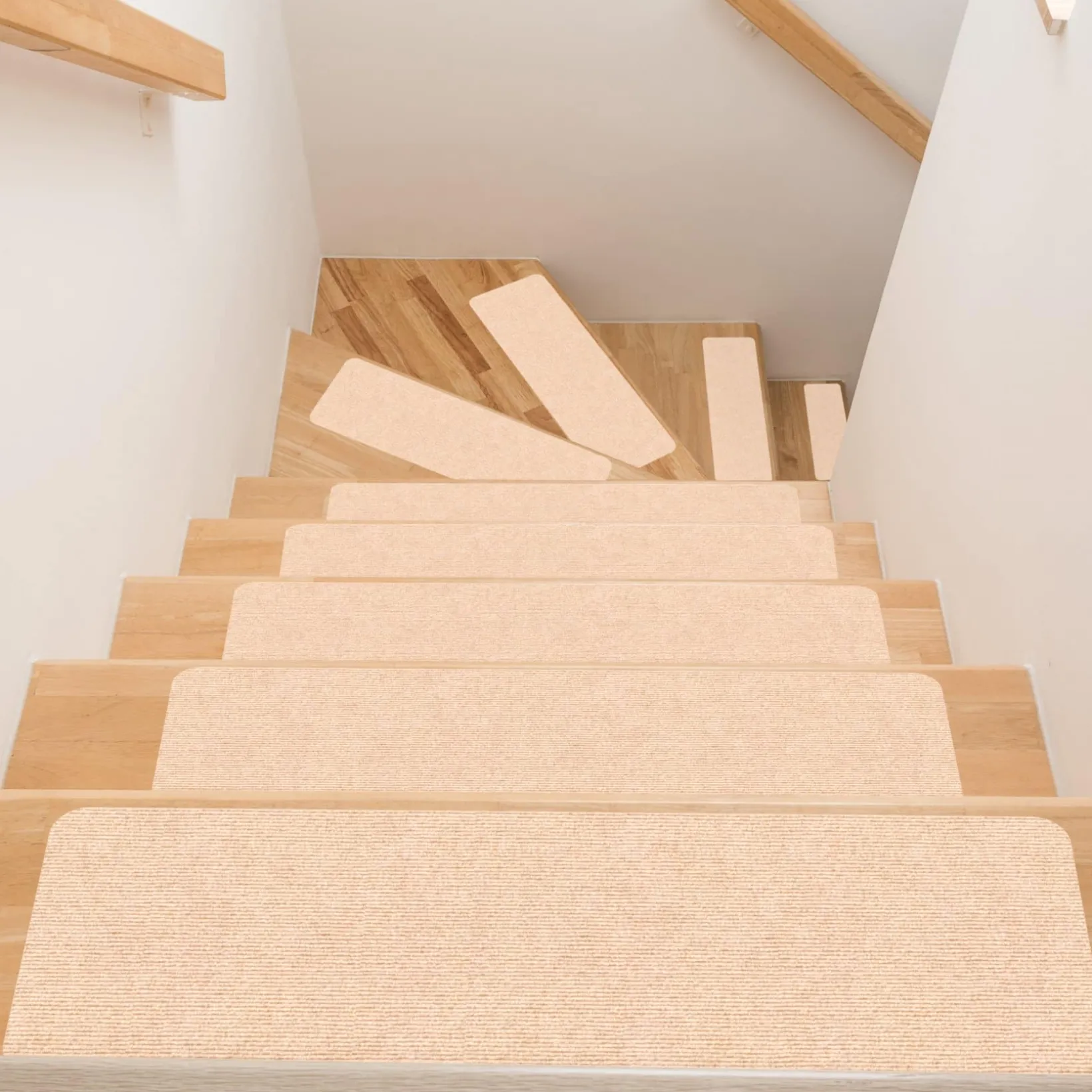 Treppenteppich Stufenmatte Treppenstufen Teppich selbsthaftend Stufenmatte Rechteckig NEMESIS Creme