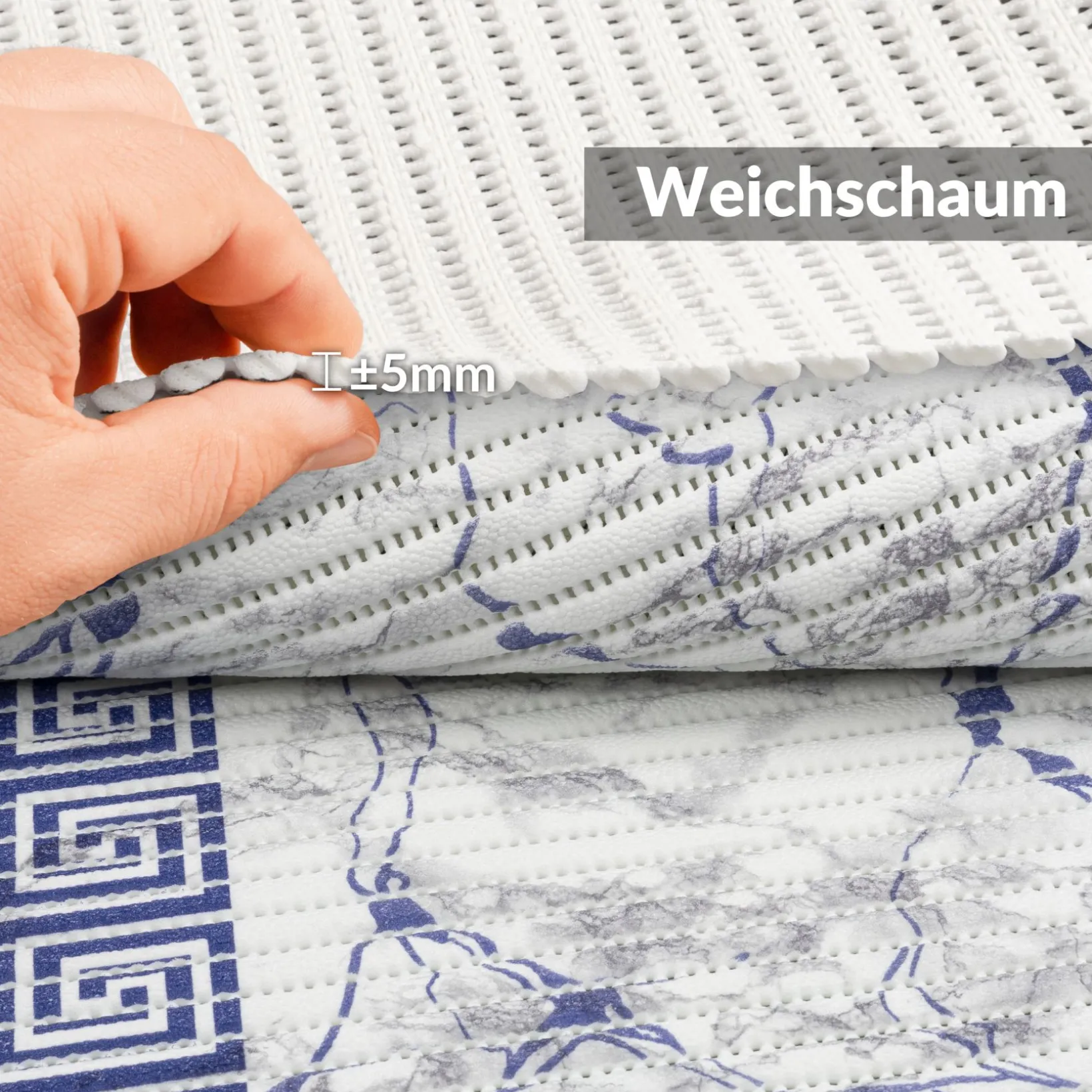 Weichschaummatte Bad Weichschaum Badematte Breite 65cm Marmor Blau