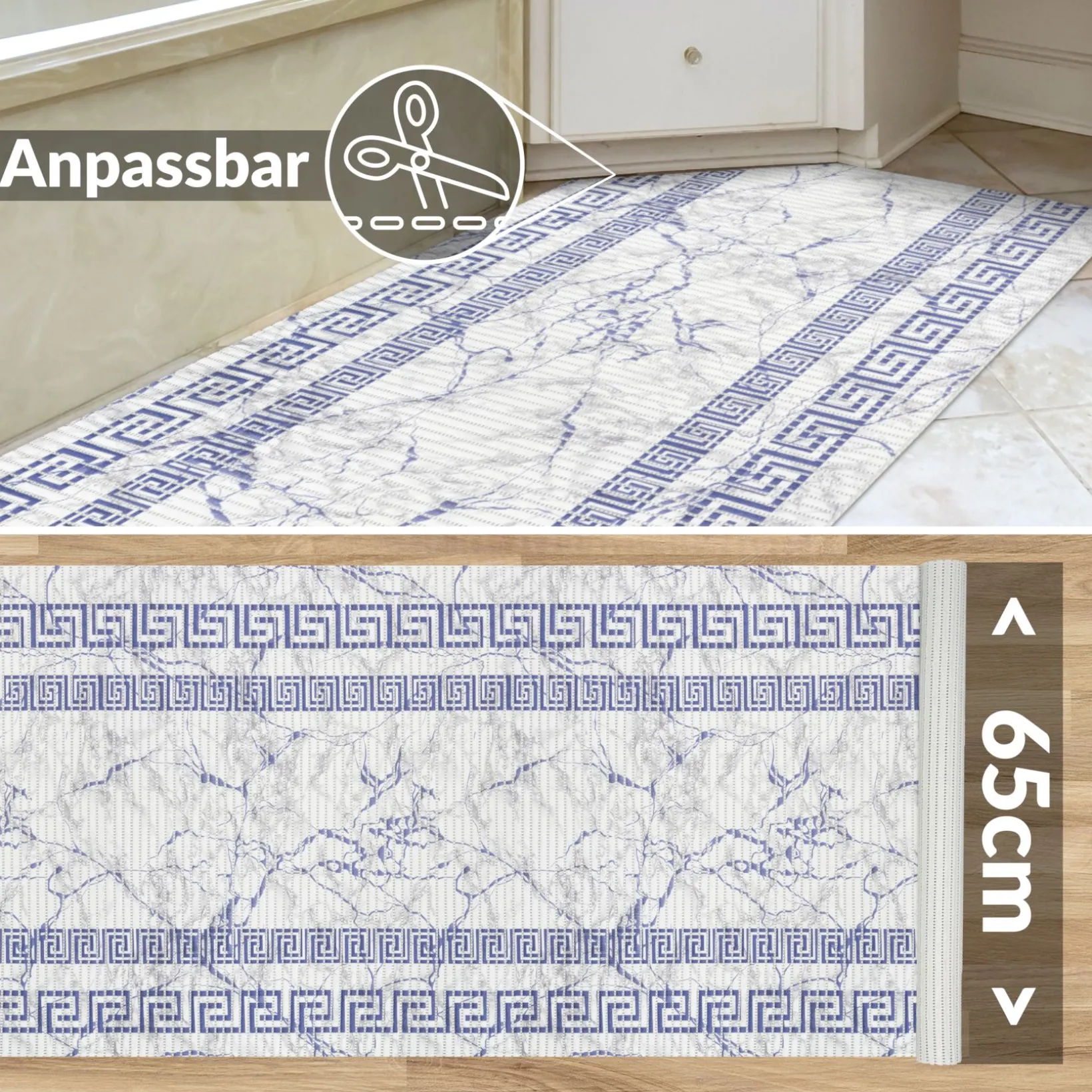 Weichschaummatte Bad Weichschaum Badematte Breite 65cm Marmor Blau