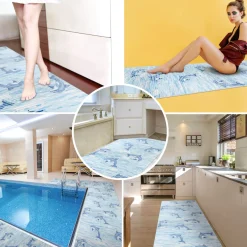 Weichschaummatte Bad Weichschaum Badematte Maritim Delfine Hellblau Breite 65cm Meterware