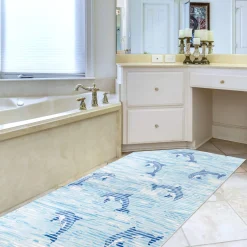 Weichschaummatte Bad Weichschaum Badematte Maritim Delfine Hellblau Breite 65cm Meterware