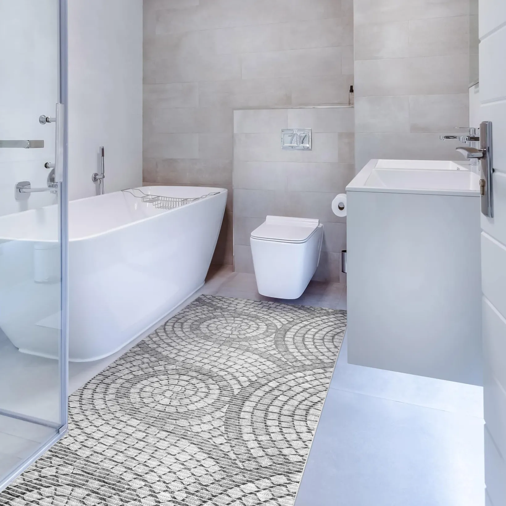 Weichschaummatte Bad Weichschaum Badematte Mosaiksteine Steine Grau Breite 65cm Meterware