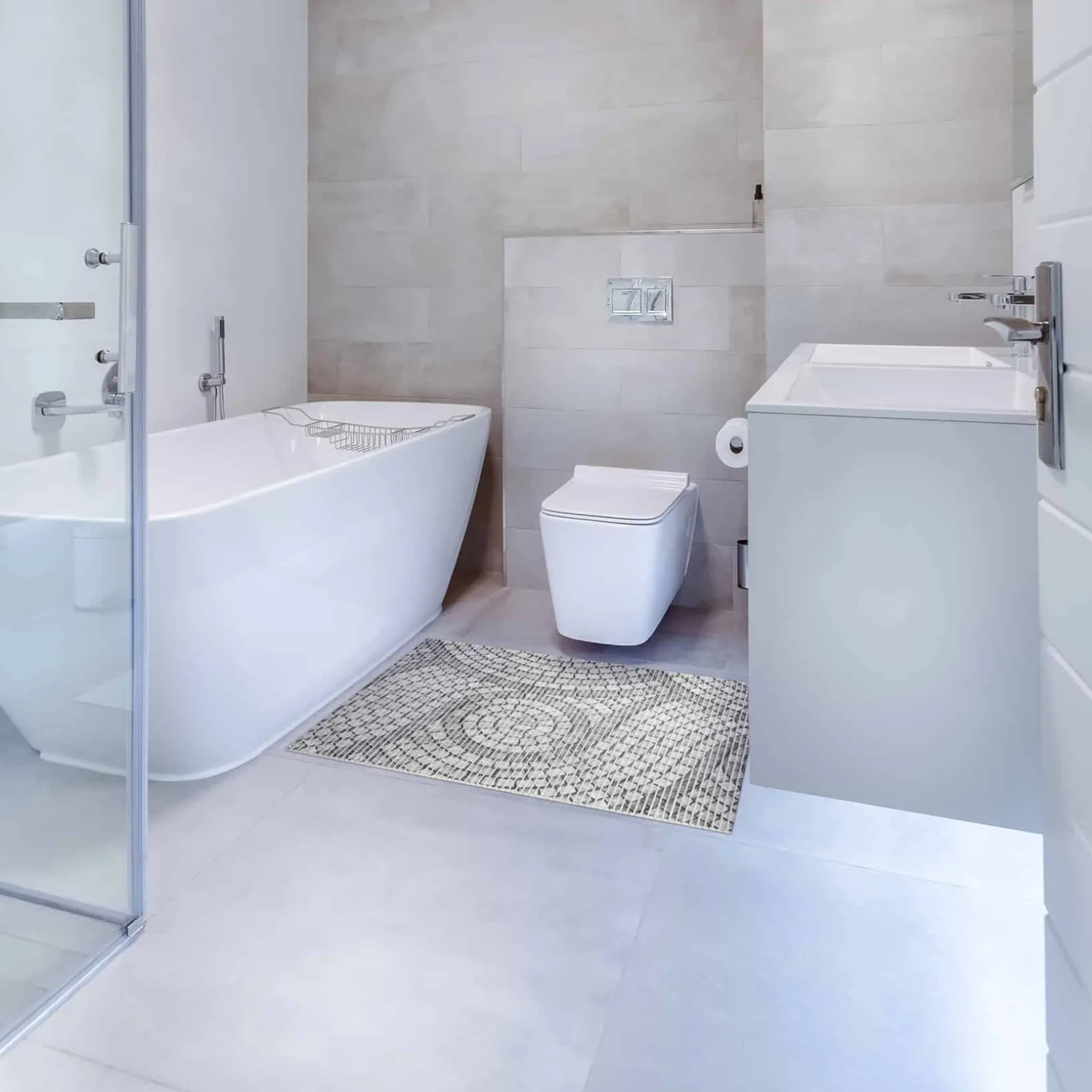 Weichschaummatte Bad Weichschaum Badematte Mosaiksteine Steine Grau Breite 65cm Meterware