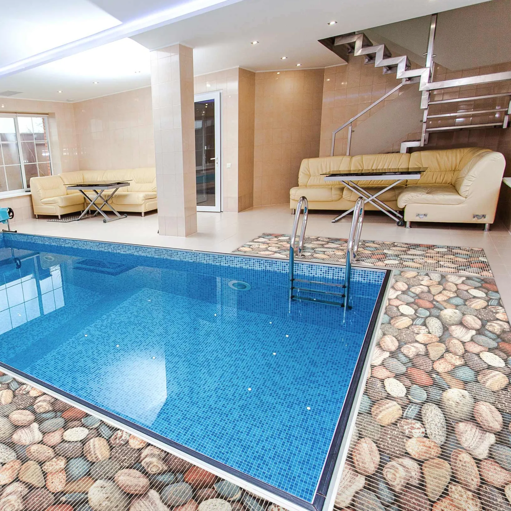 Weichschaummatte Bad Weichschaum Badematte Kieselsteine Mehrfarbig Breite 65cm Meterware