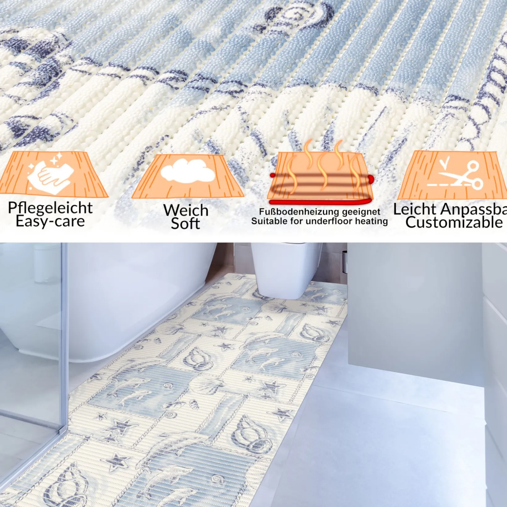 Weichschaummatte Bad Weichschaum Badematte Delfine 65cm Breite Meterware