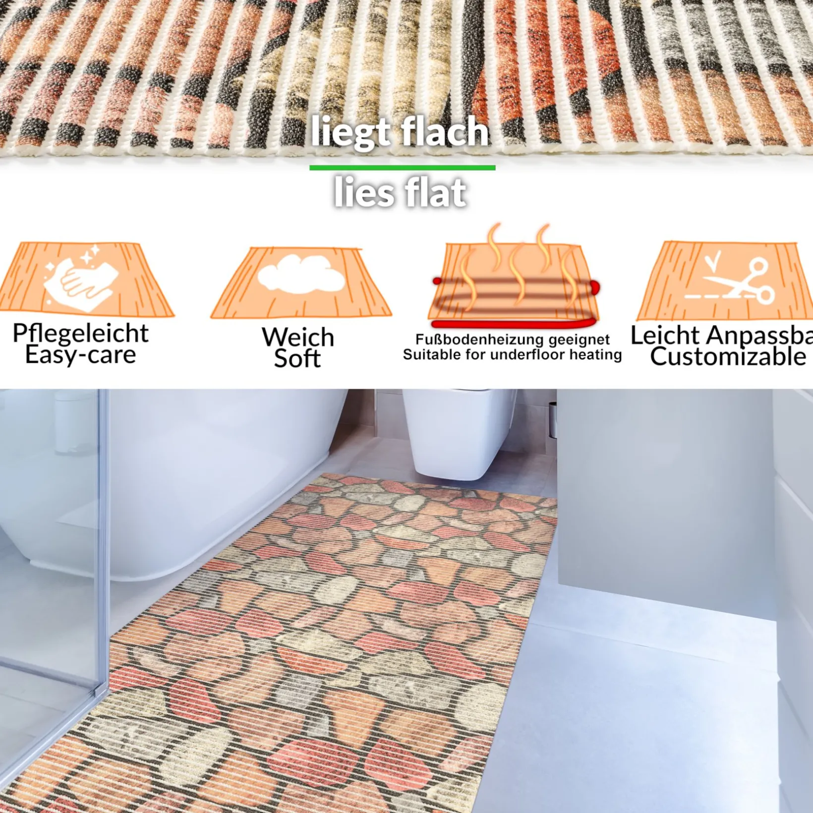 Weichschaummatte Bad Weichschaum Badematte Mosaiksteine Bunt Breite 65cm Meterware