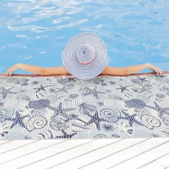 Weichschaummatte Bad Weichschaum Badematte Seestern Muscheln Blau Breite 65cm Meterware