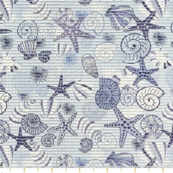 Weichschaummatte Bad Weichschaum Badematte Seestern Muscheln Blau Breite 65cm Meterware